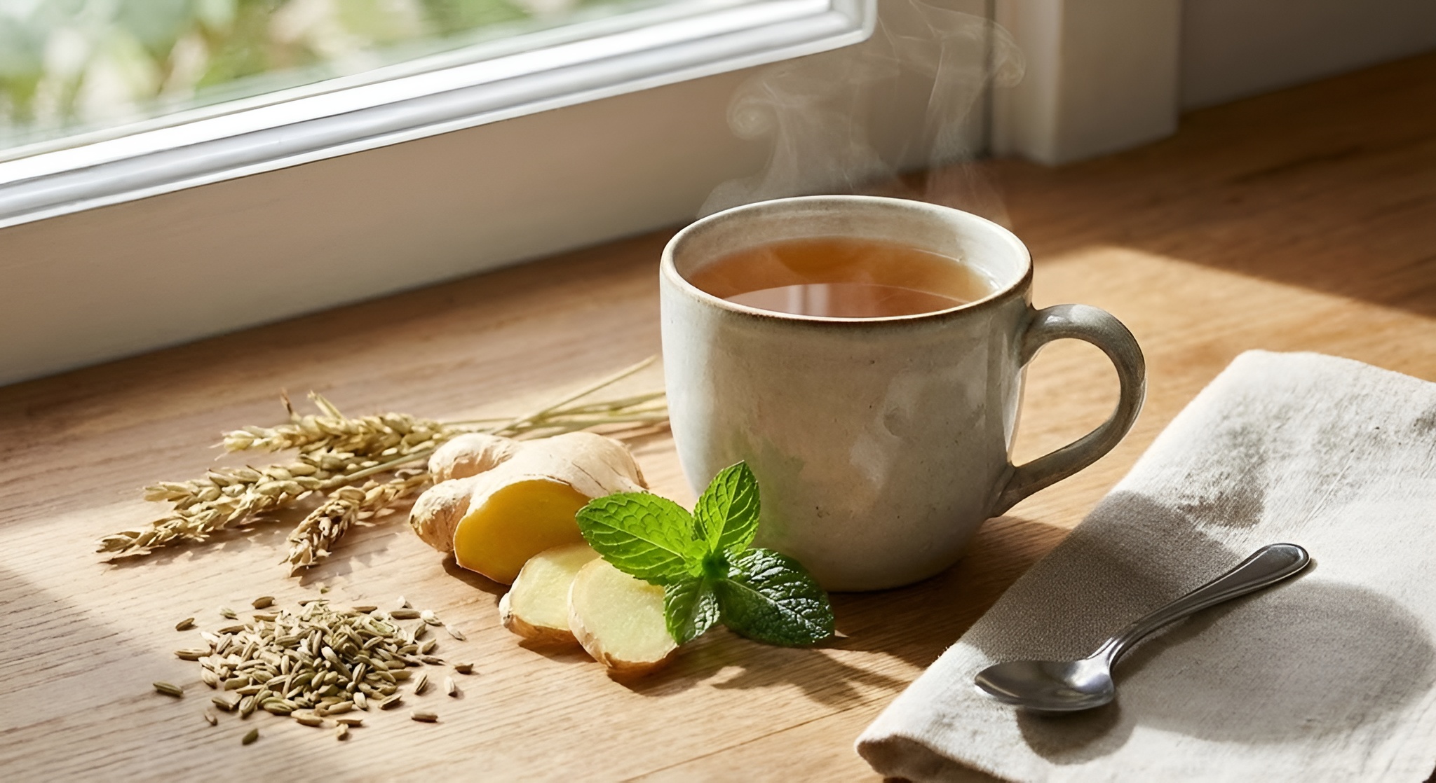 A pregnant woman relaxing with a cup of red rooibos tea.