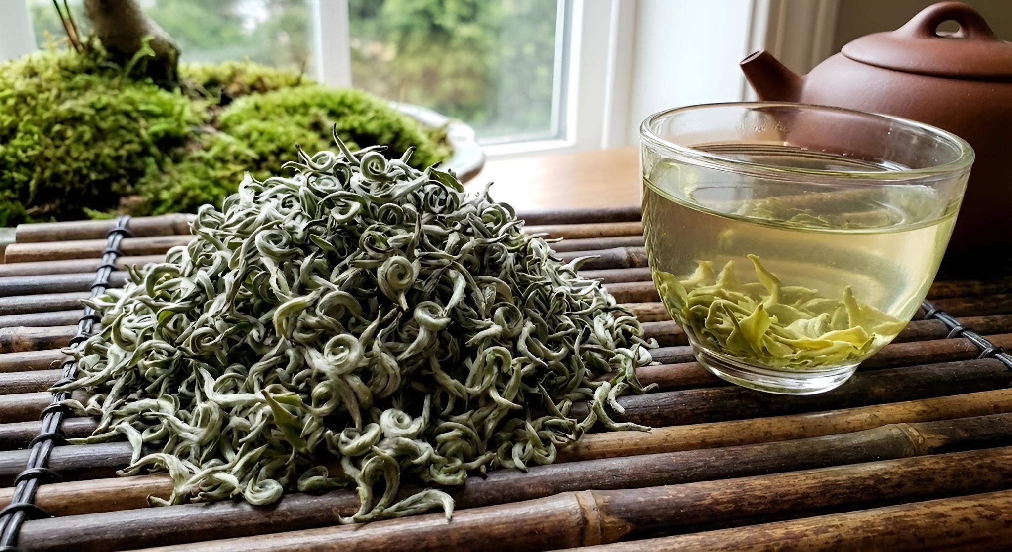 A beautiful, lush green tea terrace cascading down a mountainside.