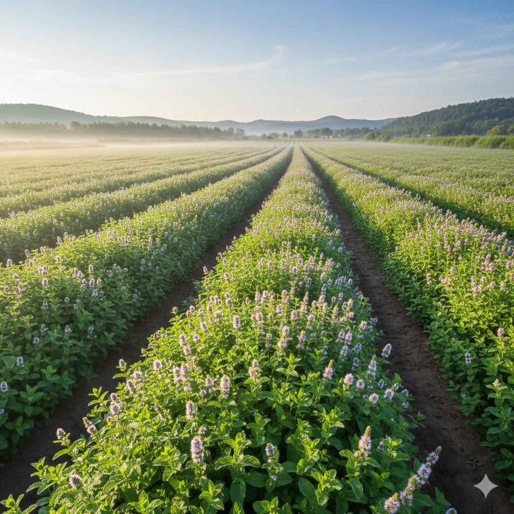 a beautiful field of peppermint being grown.