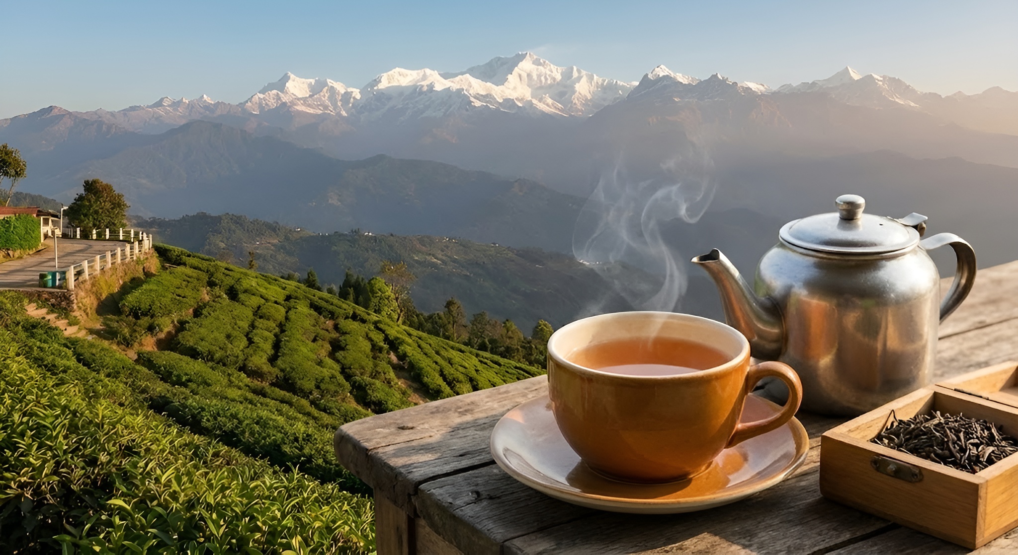 final made product of loose leaf white tea and green tea side by side in a splitscreen effect.