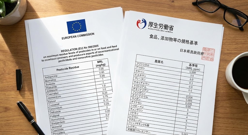 side-by-side comparison of EU and Japan MRL regulatory documents