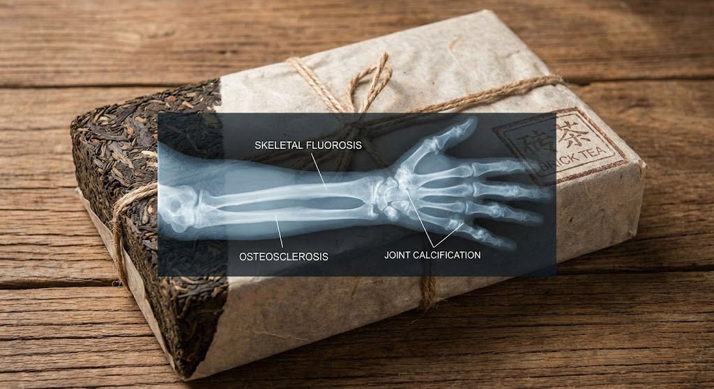 Tibetan brick tea compressed blocks with fluoride concentration diagram.