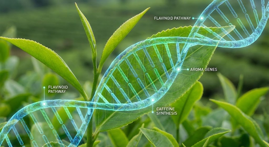 split image showing DNA helix and person recoiling from tea cup, illustrating genetic basis of taste aversion