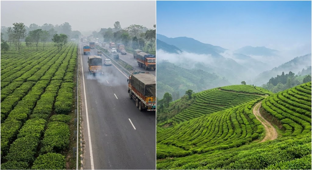 Laboratory testing equipment analyzing tea leaves for heavy metal contamination.