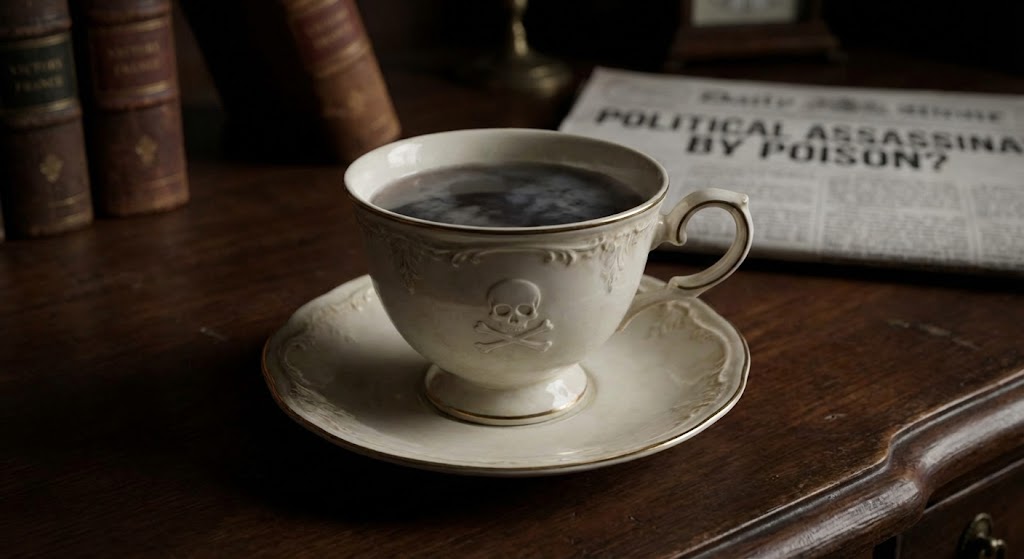 teacup with skull symbol representing poisoned tea political assassinations