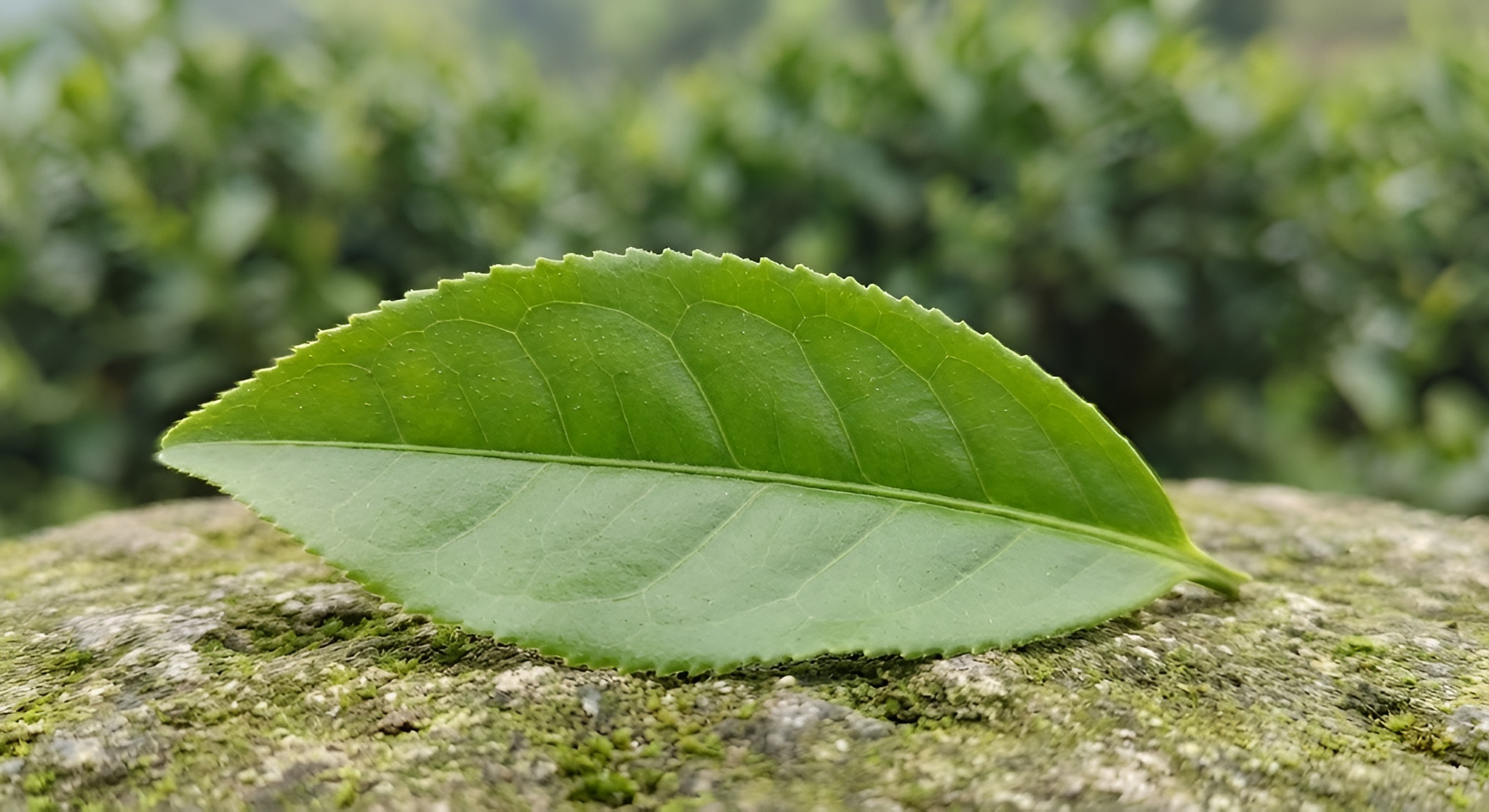 Flat-pressed Longjing #43 tea leaves in a glass cup showing the straight, spear-like shape.