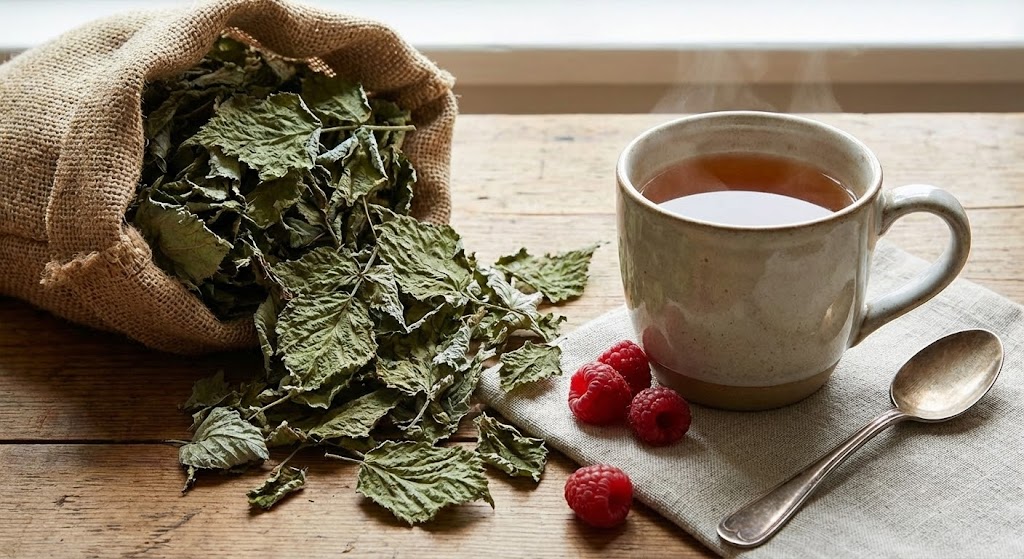 A blood pressure monitor cuff next to a cup of green tea.