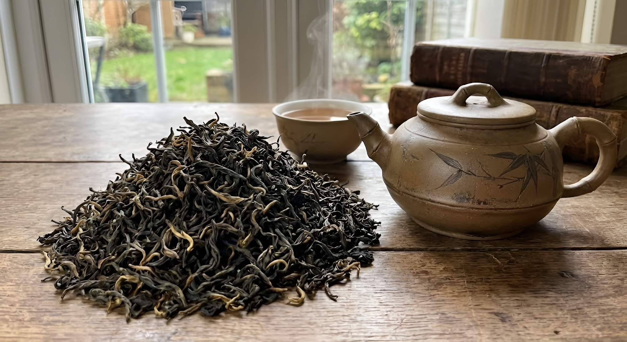 A beautiful, lush green tea terrace cascading down a mountainside.