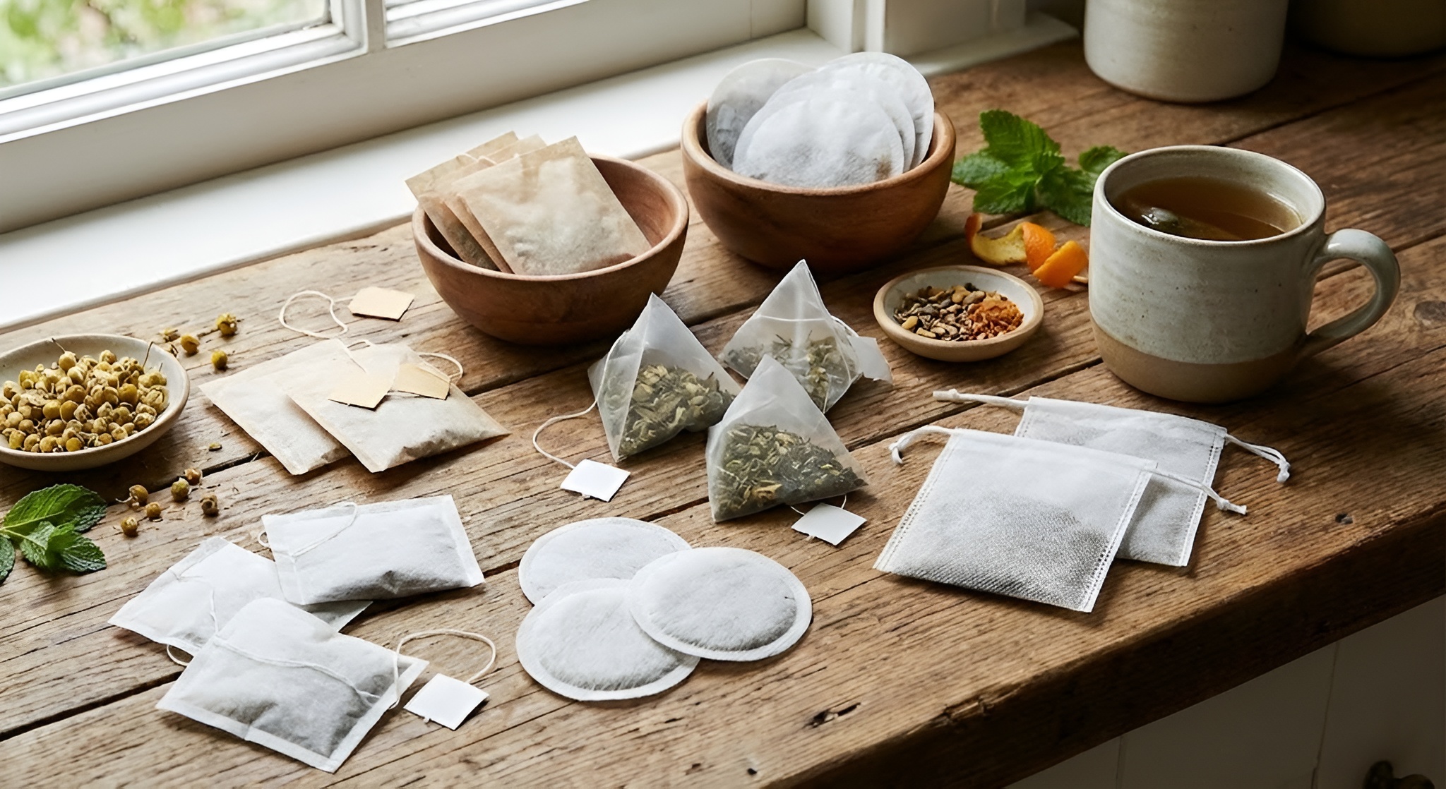 final made product of loose leaf white tea and green tea side by side in a splitscreen effect.