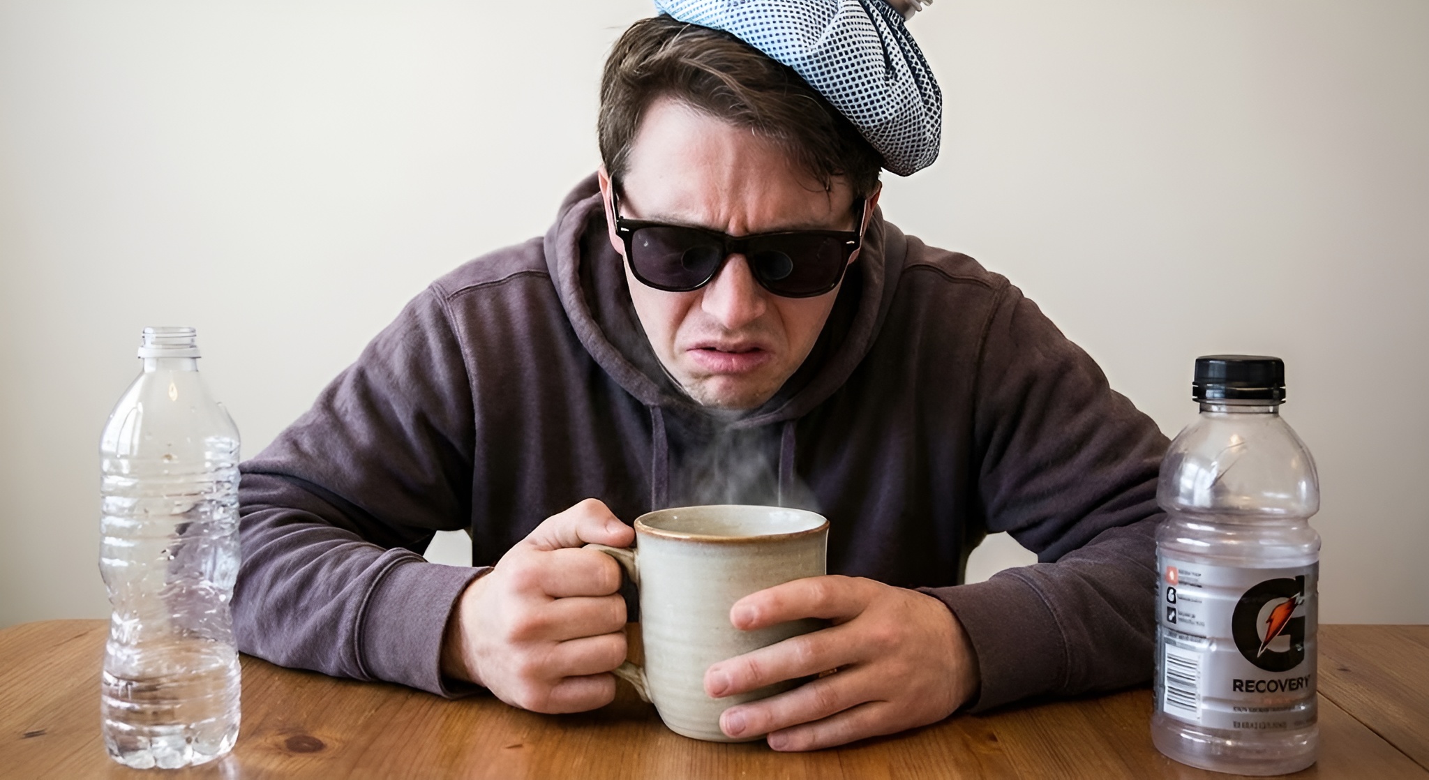 a person fasting while drinkign a cup of tea.