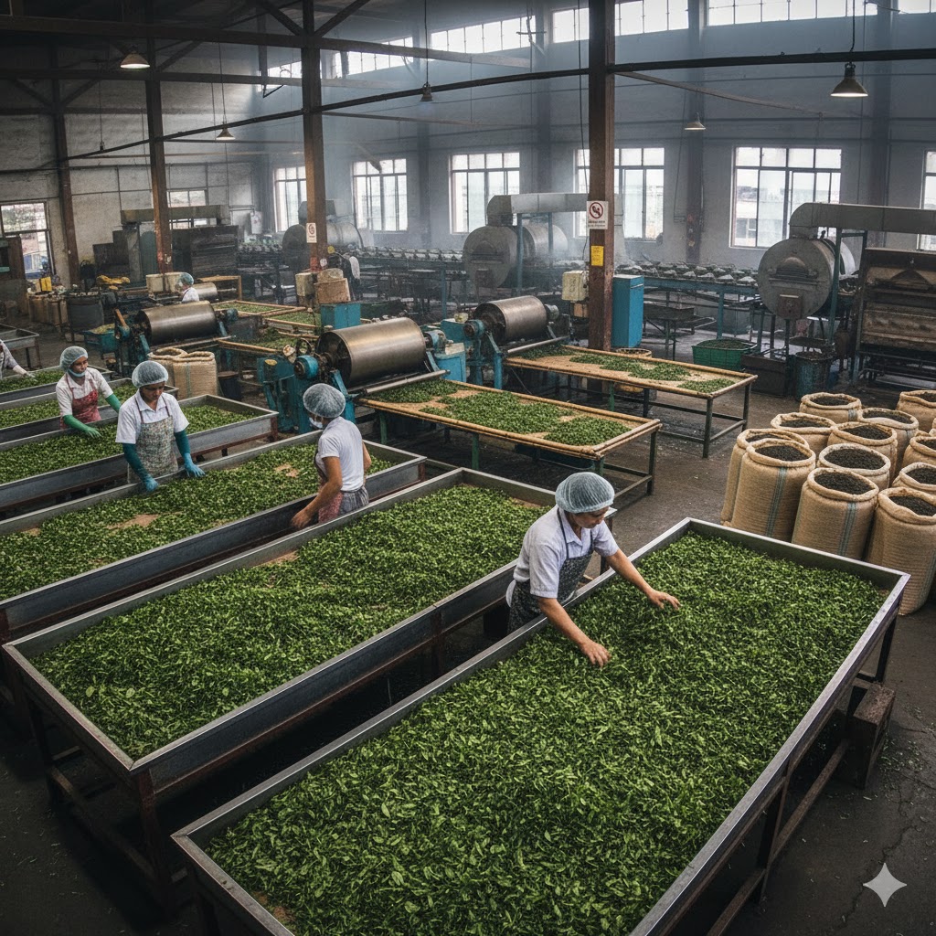 Tea leaves being process in a tea factory.