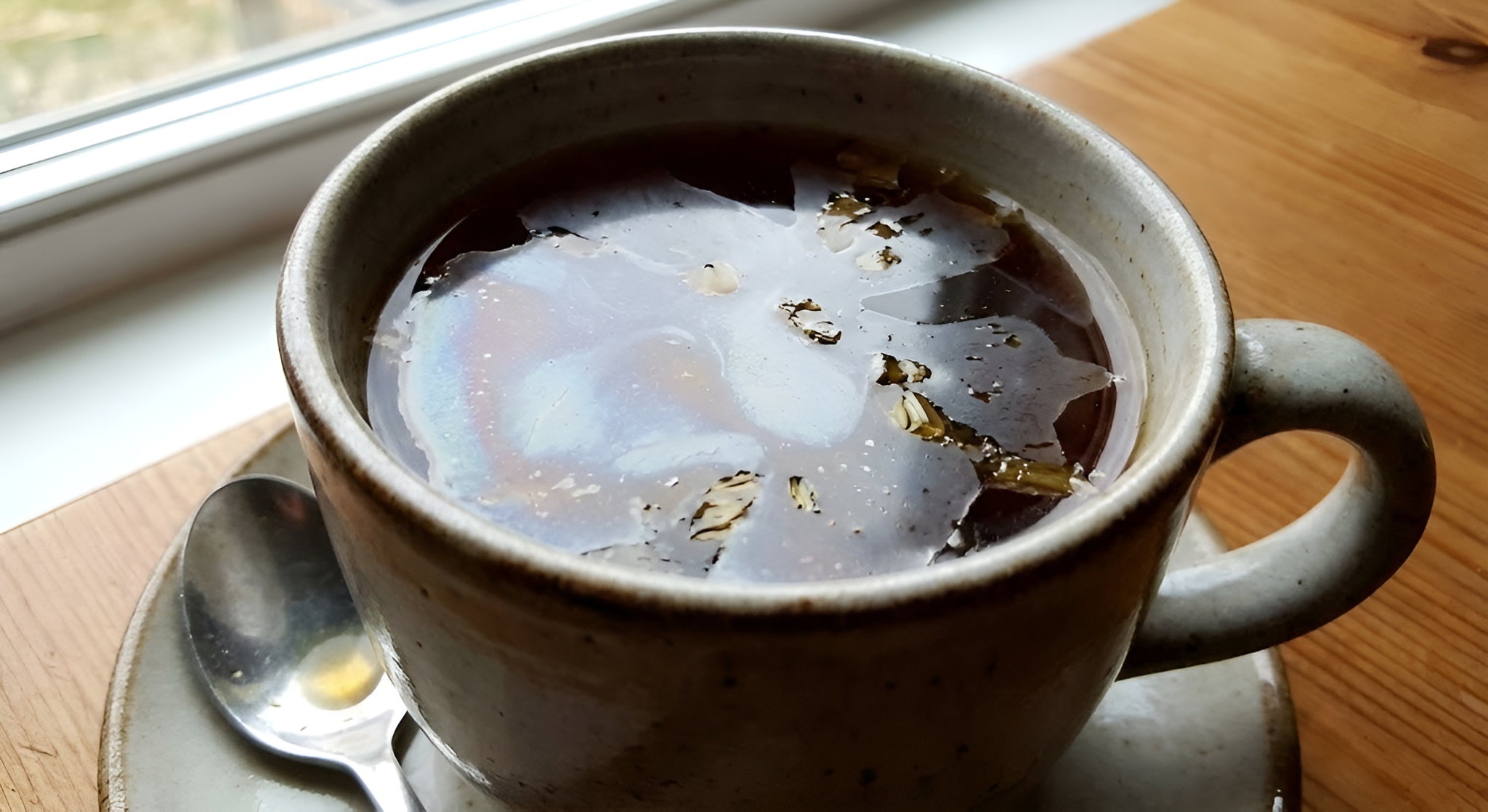 an image of a scummy layer on a cup of tea.