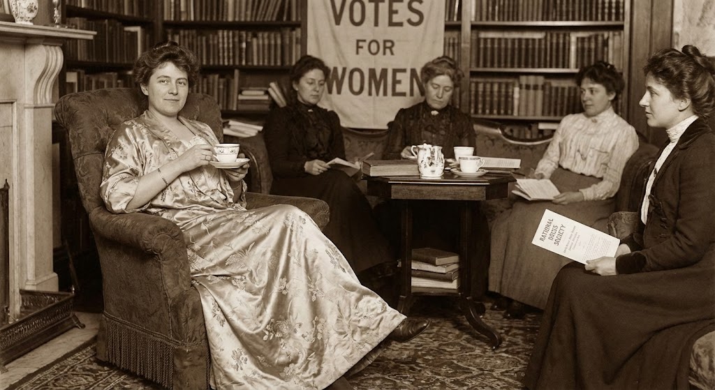 Victorian woman wearing loose tea gown without corset afternoon tea feminist history