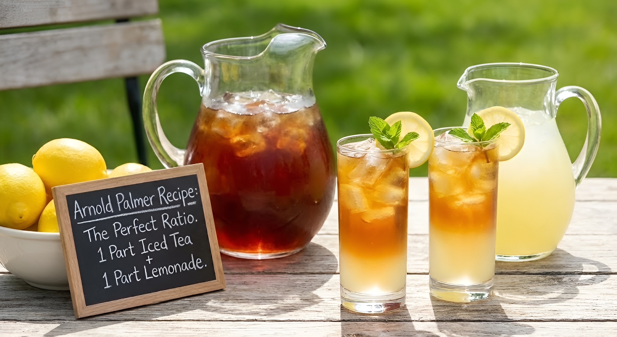 A tall glass of Arnold Palmer iced tea with lemon