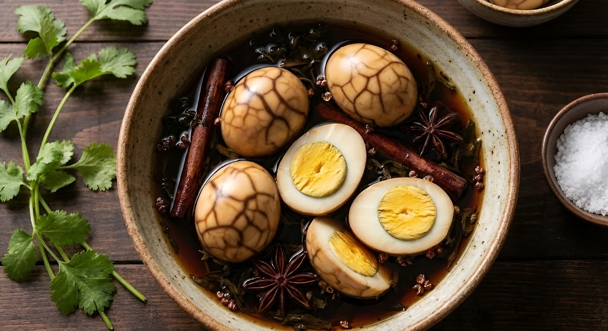 Peeled tea eggs showing beautiful dark marble patterns
