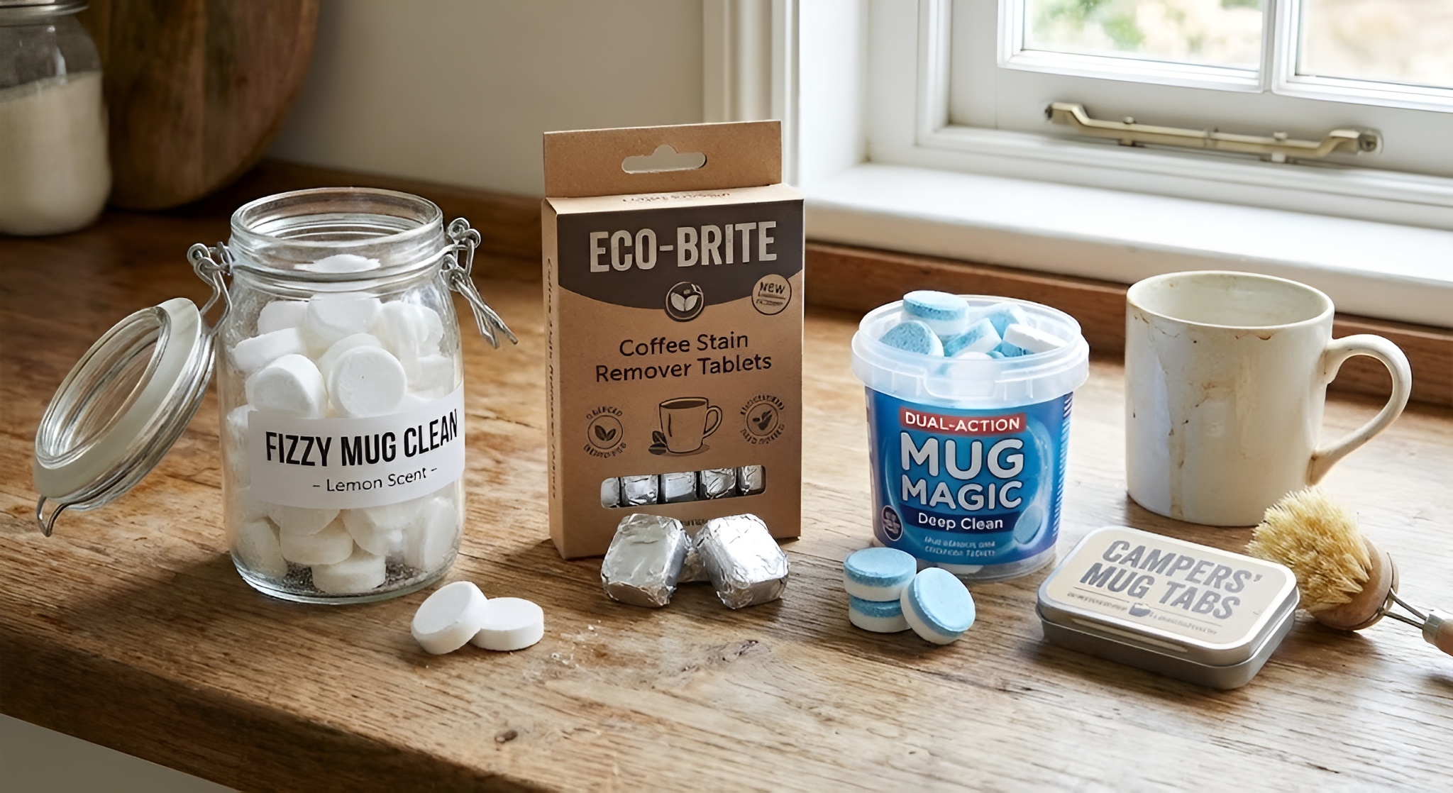 A sparkling clean mug next to a dirty tea-stained mug.