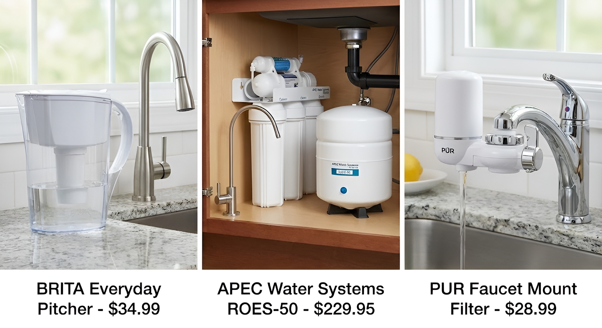 ZeroWater pitcher and Megahome distiller on a kitchen counter.